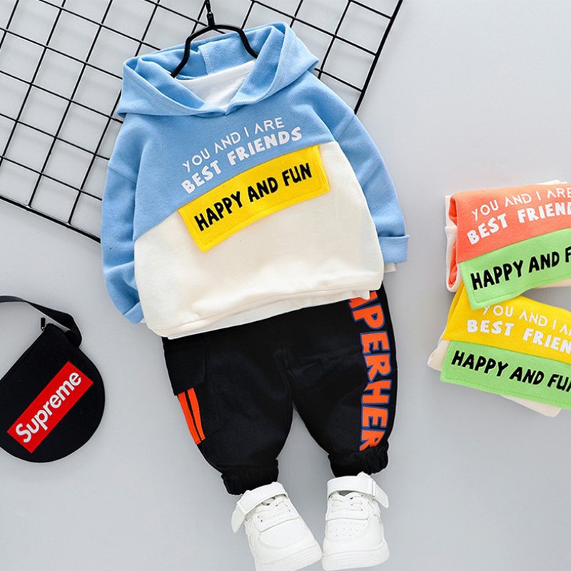 Set Áo Hoodies Có Nón Dài Tay + Quần Dài Thời Trang Cho Bé Trai