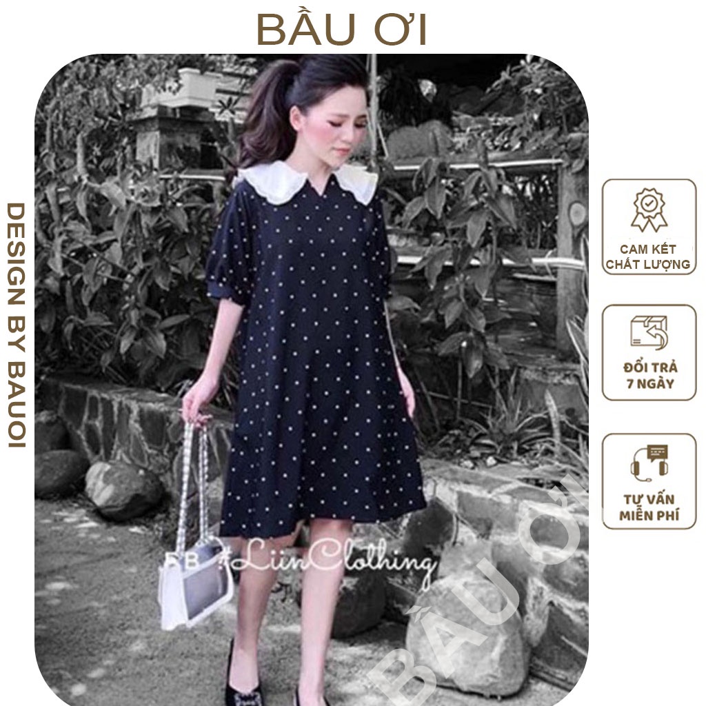 [BAUOII V37] VÁY BẦU MÙA HÈ CHẤM BI - ĐẦM BẦU CÔNG SỞ ĐẸP CỔ BÈO XINH XẮN BUỘC NƠ XINH XẮN FREE SIZE