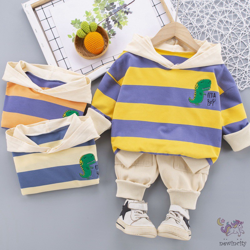 Set Áo Thun In Hình Khủng Long + Quần Dài Xinh Xắn Cho Bé Trai