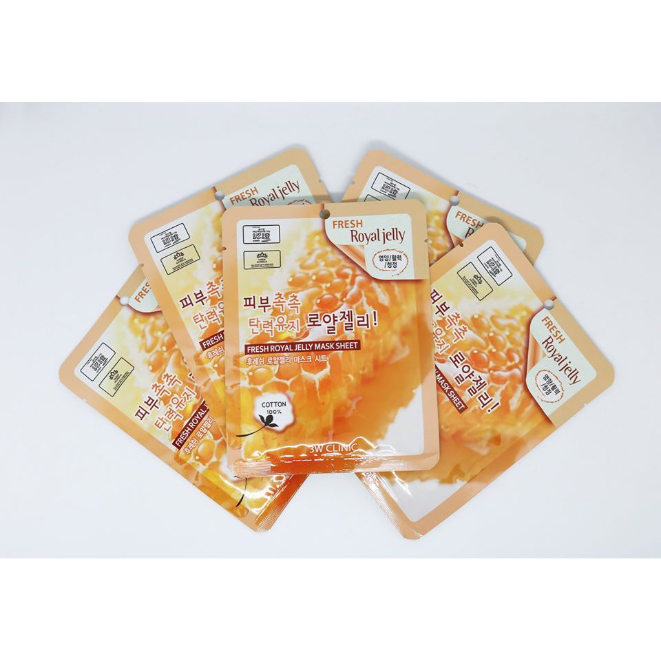 (❤️HOT SALES❤️) COMBO 10 Mặt nạ dưỡng da chiết xuất từ sữa ong chúa 3W CLINIC FRESH ROYAL JELLY MASK SHEET 23ml