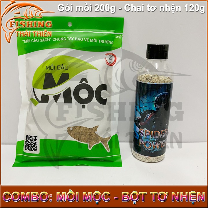 Combo 1 gói mồi câu cá mộc, 1 chai tơ nhện kết dính mồi