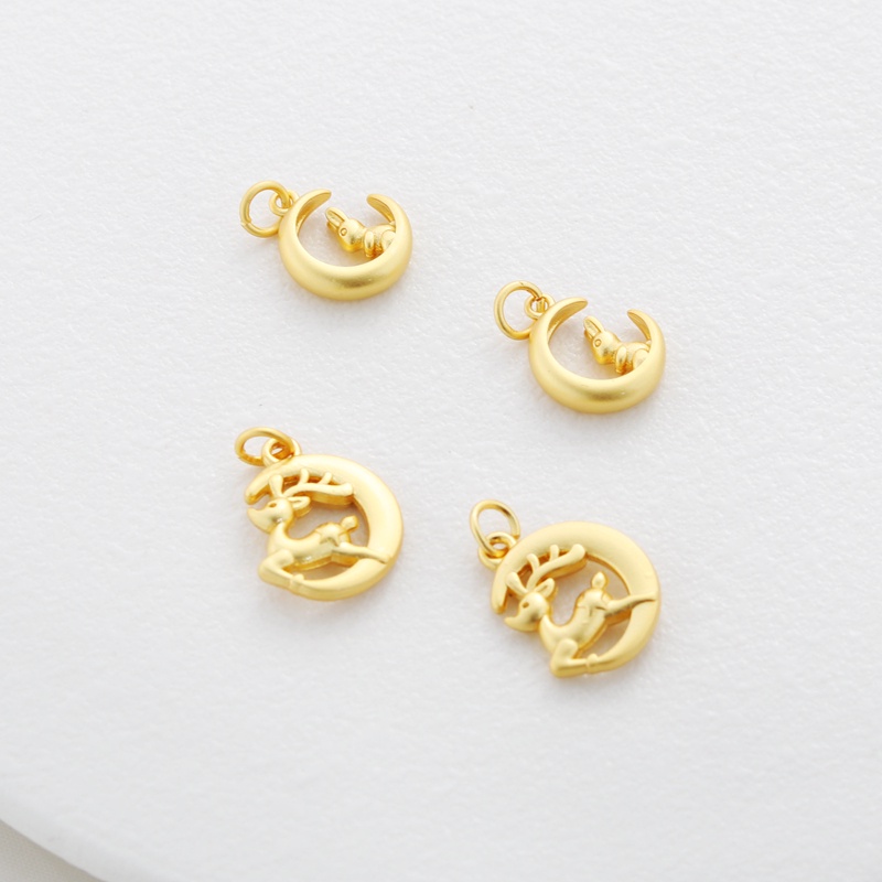 Mặt Dây Chuyền Bằng Đồng Mạ Vàng 18k Hình Thỏ Mặt Trăng Hươu Hươu Mặt Trăng 15mm Tự Làm Trang Sức