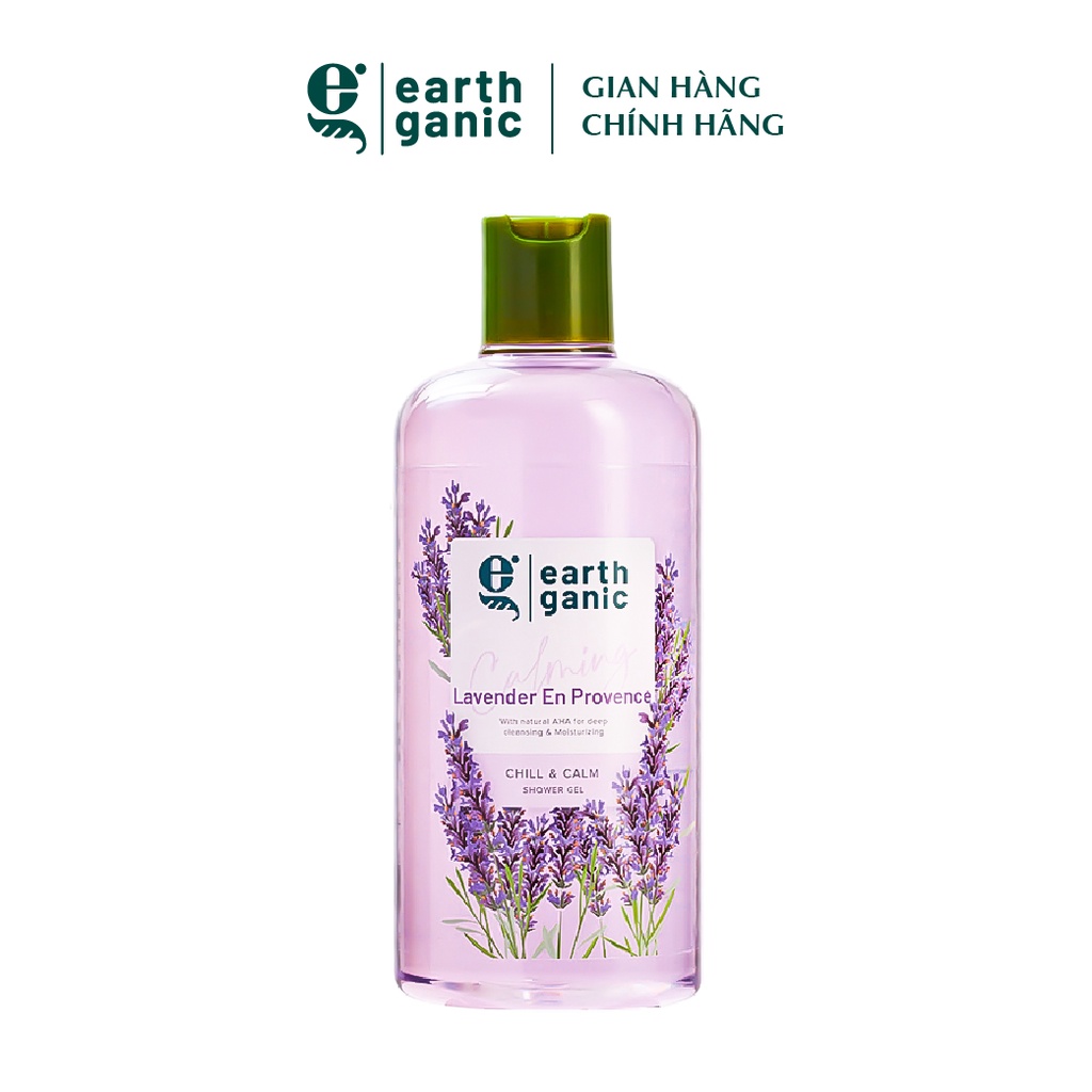 Sữa tắm dưỡng ẩm trắng da Earthganic Hương Oải Hương AHA trắng da thơm lâu, thành phần thiên nhiên