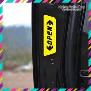 Bộ decal 4 miếng OPEN dán cửa xe hơi có phản quang cảnh báo va chạm