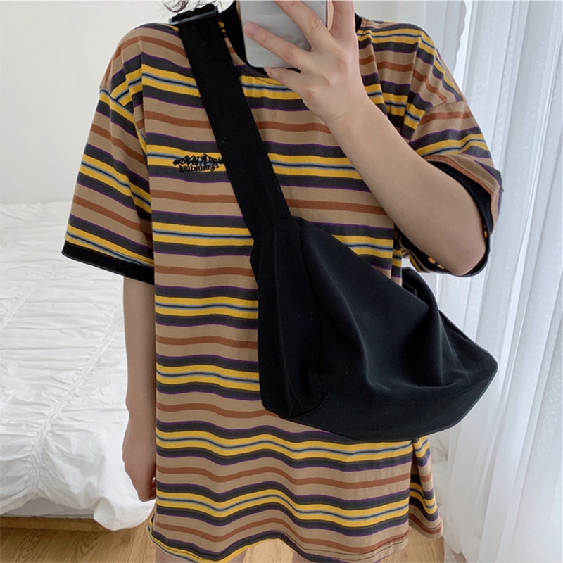 Áo Thun Nữ Ngắn Tay Sọc Ngang Thời Trang Hàn Quốc