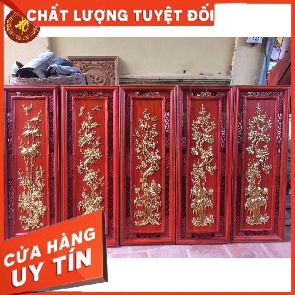 Tranh tứ quý tích tùng cúc trúc mai gỗ hương dát vàng