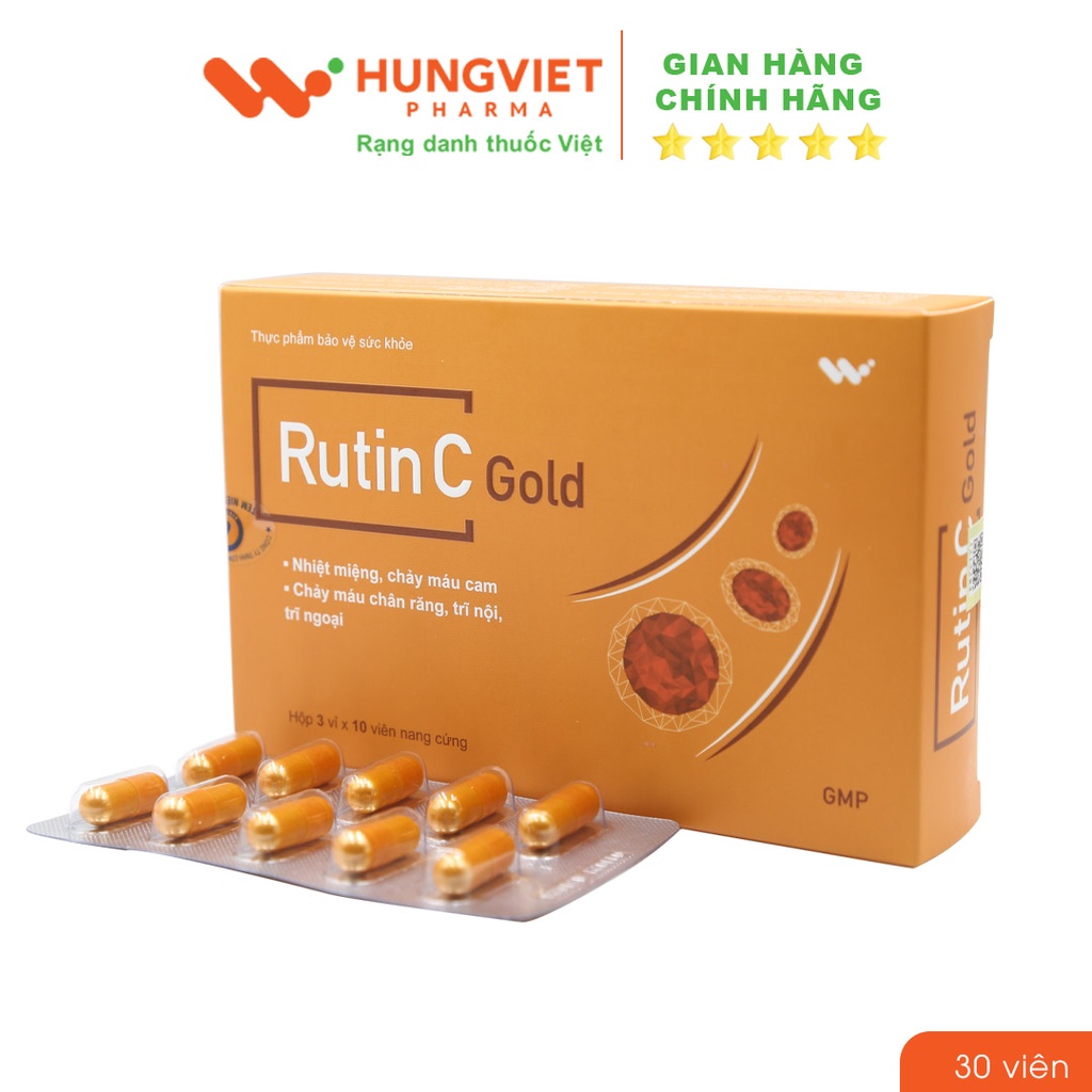 Viên uống Rutin C Gold - Tăng khả năng dẻo dai cho mạch máu, cải thiện nhiệt miệng, chảy máu cam HungViet Pharma hộp 30v