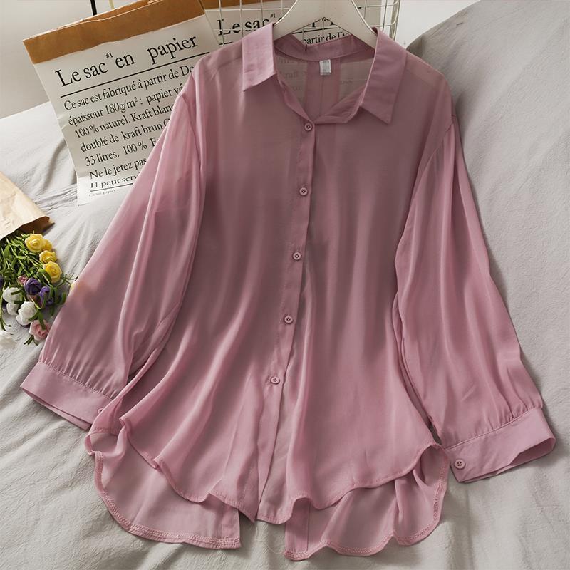 Áo Sơ Mi Tay Dài Mỏng Nhẹ Trong Suốt Thời Trang Hàn Quốc 2022