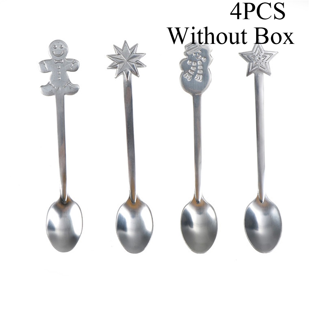 4pcs/set Christmas Tree Ice Cream Kitchen & Dining Snowman Stainless Steel Christmas Coffee Spoons