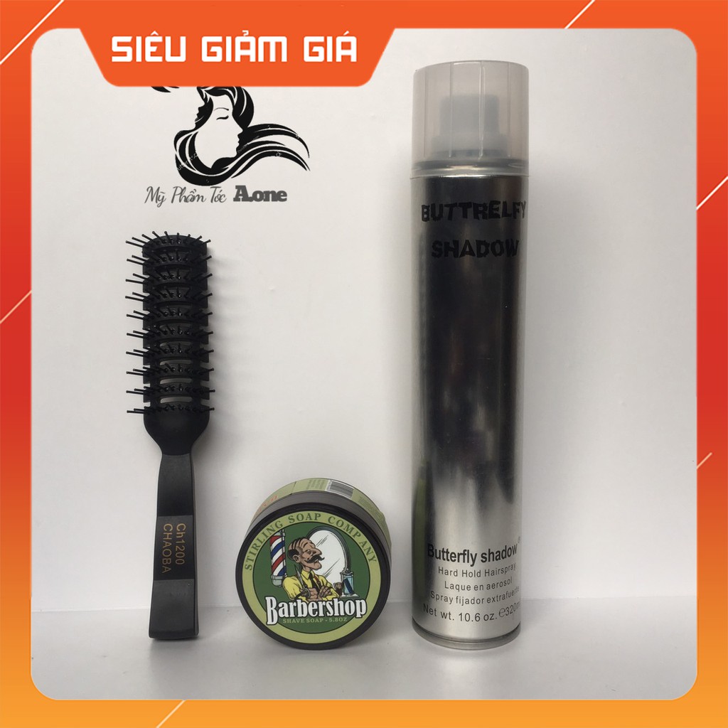 COMBO Gôm XỊt Tóc BUTTREFLY 320ml + Sáp Vuốt Tóc BarberShop Shave Soap