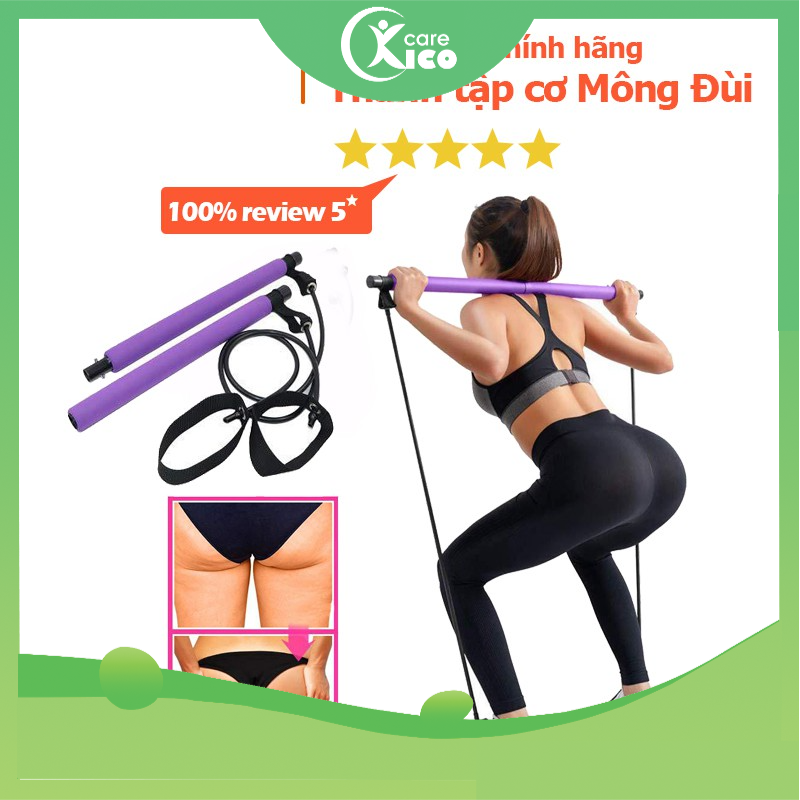 Thanh tập cơ Mông Đùi pilates bar KICO có dây kháng lực dụng cụ tập toàn thân