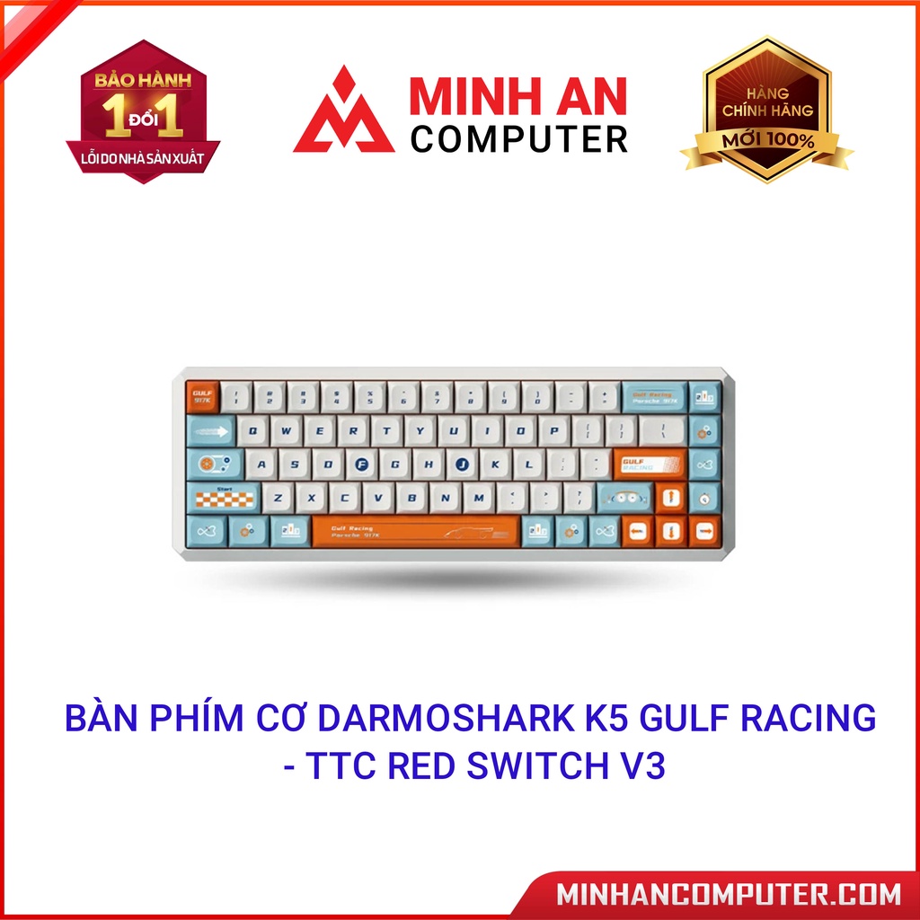 Bàn phím cơ Darmoshark K5 Gulf Racing Edition - TTC Red Switch V3 (White/Ocean Blue) - Hàng chính hãng