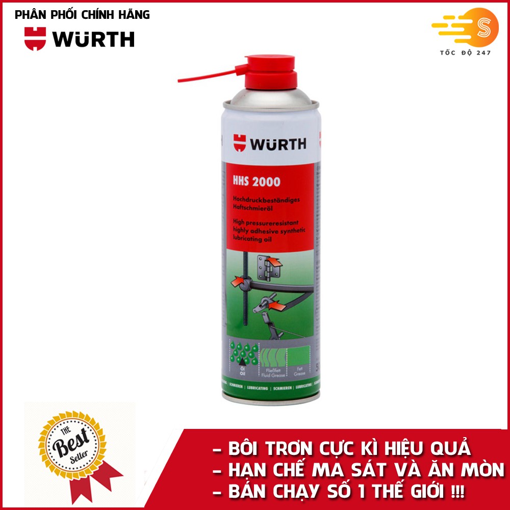 Chai xịt mỡ bò nước chuyên dụng giúp bôi trơn Wurth WU-HHS2000