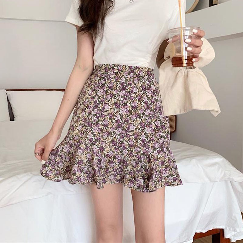 Chân Váy Voan Hoa Lưng Cao Dáng Ôm Dễ Phối Đồ Thời Trang Cho Nữ