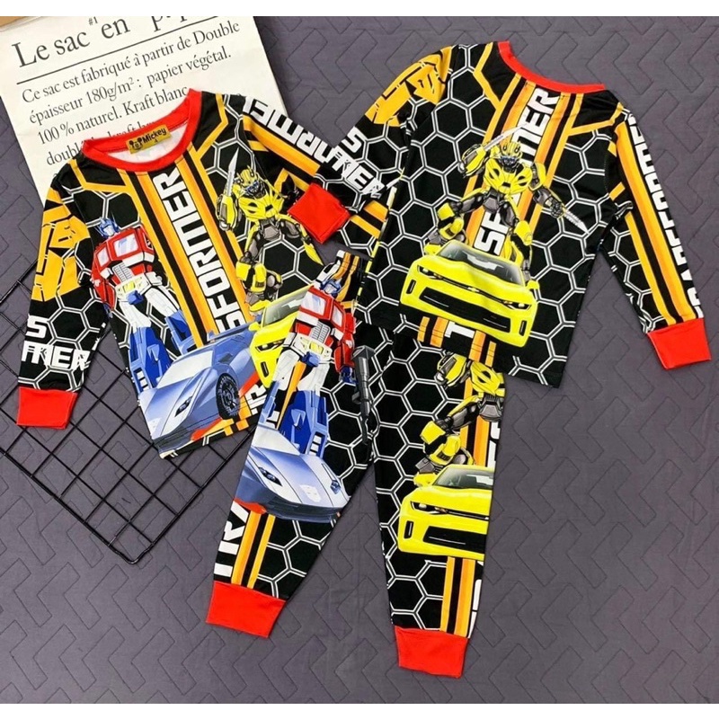 Bộ dài tay thun lạnh 100% in hình hoạt hình siêu đáng yêu cho bé size đại từ 23 đến 40kg - pikakids