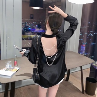 Áo sơ mi lụa hở lưng dây hạt sexy-sang chảnh
