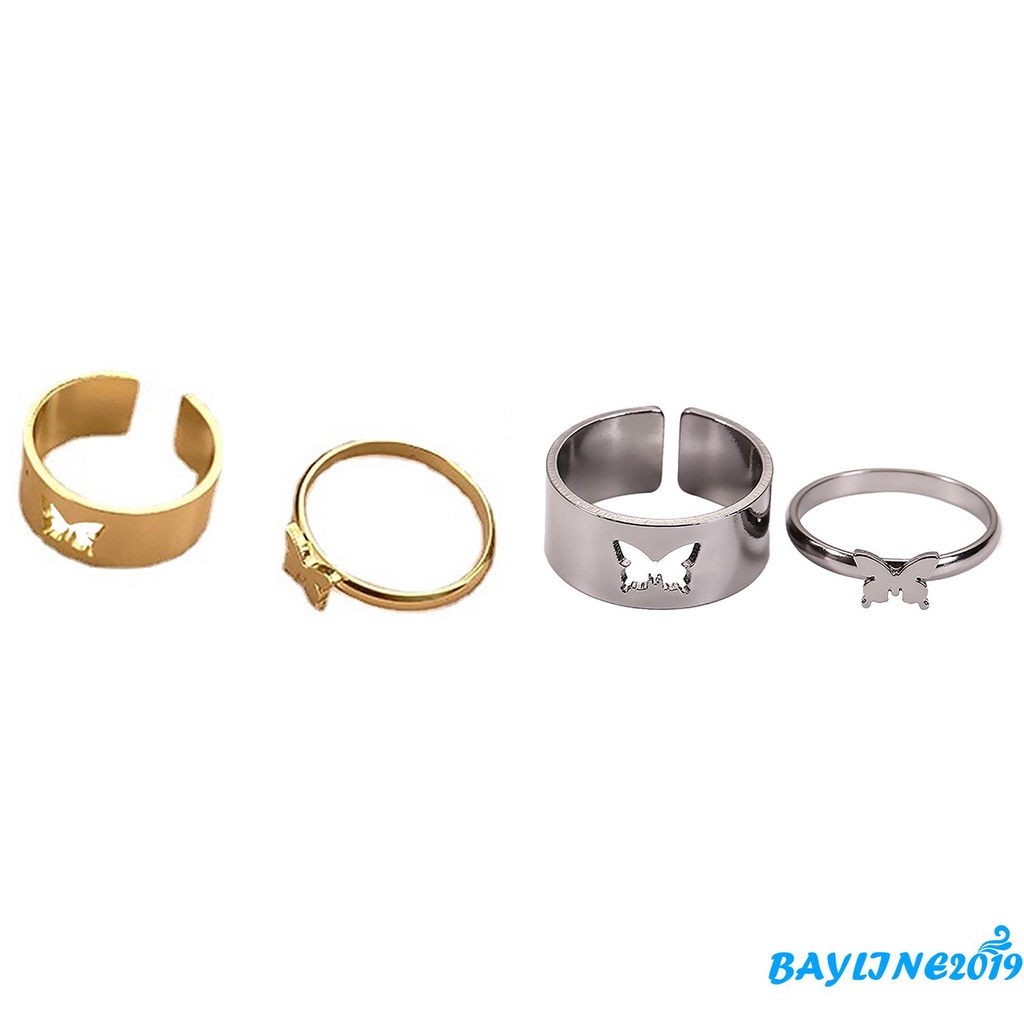 Set 2 Nhẫn Đeo Ngón Tay Kim Loại Hình Bướm Xinh Xắn
