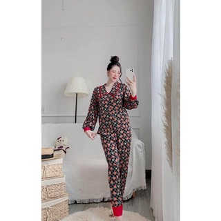 Đồ Bộ Pizama Lụa Mango Cổ Nhọn Tay Dài