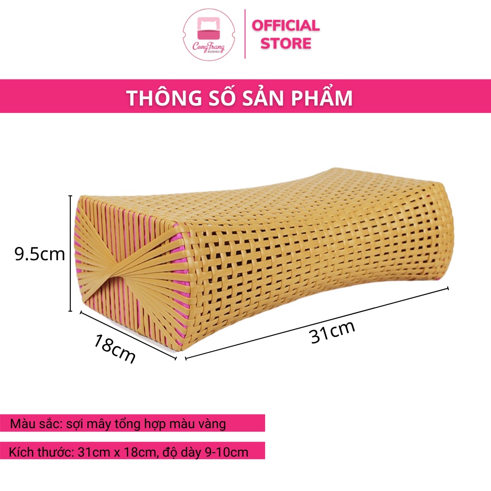 Gối Mây Đan Cao Cấp, Gối đầu thoáng mát chống đau vai gáy ( Kích Thước 18cm x 30cm x 10cm )