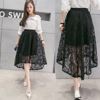 chân váy xòe phủ ren siêu mịn, dang tiểu thư