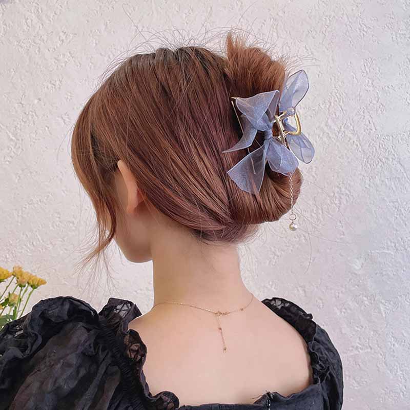 Kẹp tóc nơ đính ngọc trai phong cách thời trang Hàn Quốc xinh xắn cho nữ