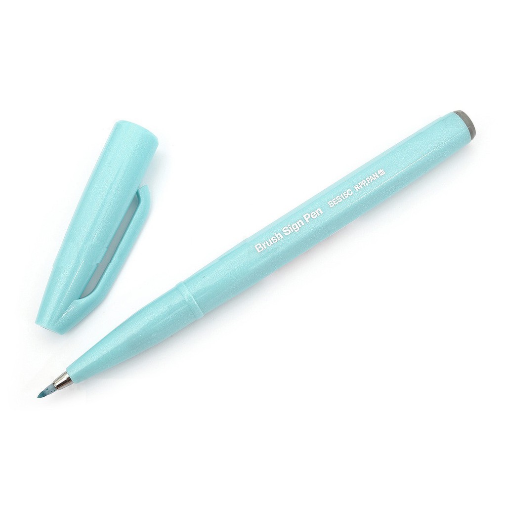 Bút lông đầu cọ viết calligraphy Pentel Fude Touch Brush Sign Pen - Màu xanh nhạt (Pale Blue)