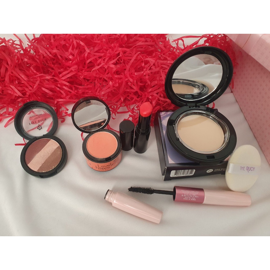 [BL6] Hộp quà tặng trang điểm cao cấp Hàn Quốc 5 món má hồng, phấn phủ, mascara, phấn mắt và son lì, tặng kèm hộp quà