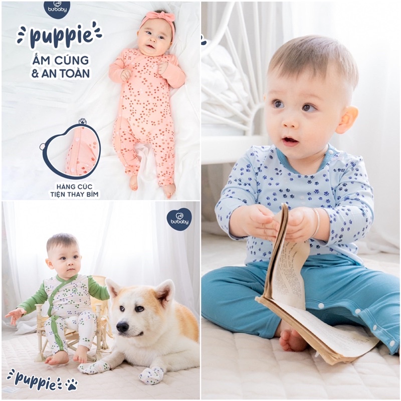 Body cài vai dài tay Bambus Puppie Bu Baby dành cho bé trai bé gái từ sơ sinh mềm mại kháng khuẩn.