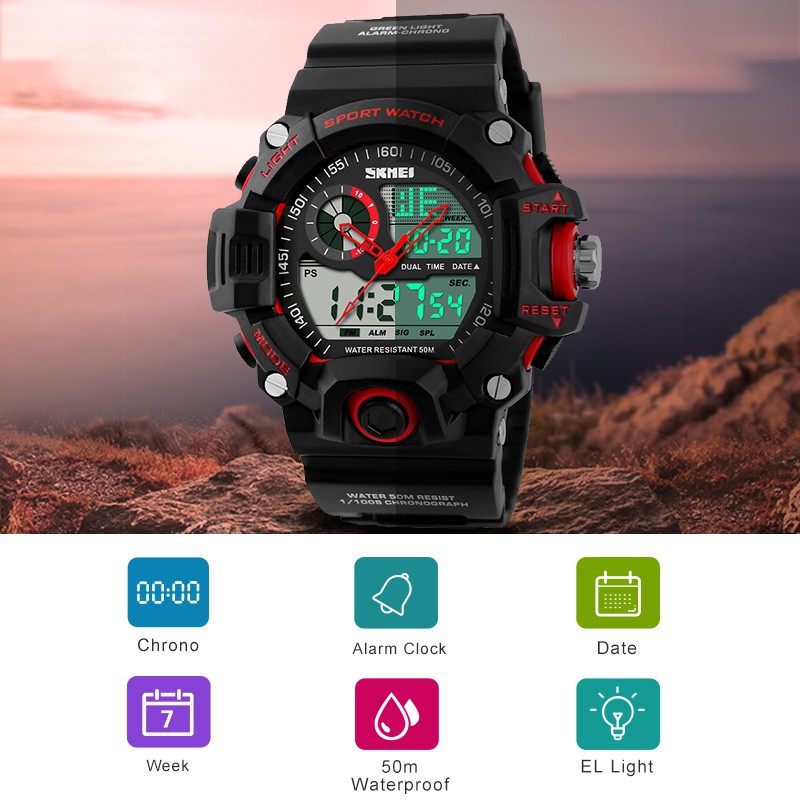 Đồng Hồ Skmei 1029 Analog Kĩ Thuật Số Có Đèn Led Chống Thấm Nước 50m Thời Trang Cho Nam