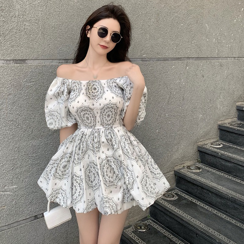 Đầm Búp Bê Tay Ngắn Hở Vai Xếp Ly Cổ Điển Thời Trang Phong Cách Hàn Quốc Cho Nữ