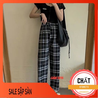 Quần caro ống suông nâu - xám đen - đen nam nữ unisex
