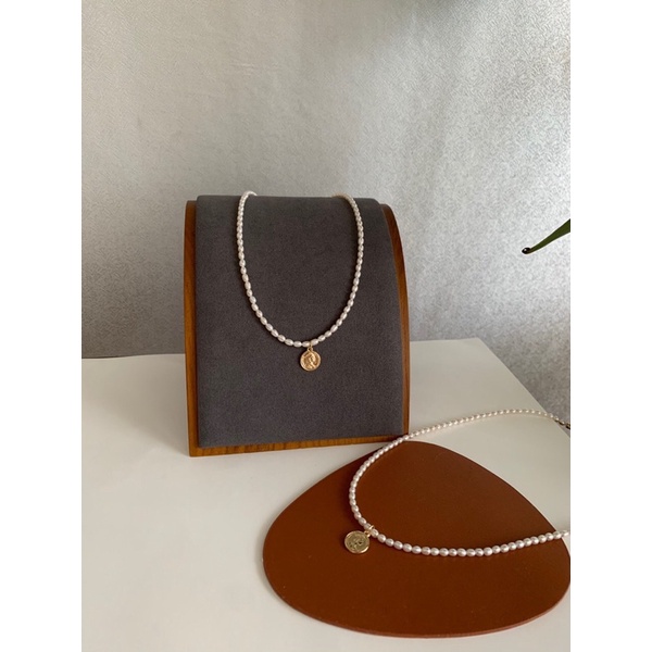 Dây chuyền ngọc trai nhân tạo 4ly mặt đồng xu titan