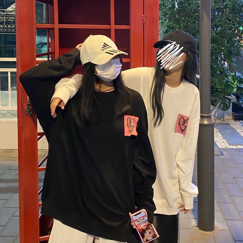 Jiashucheng Áo Sweatshirt Dáng Rộng Hình Nốt Nhạc Trái Tim Dính Phong Cách Hàn Quốc Dễ Phối Đồ