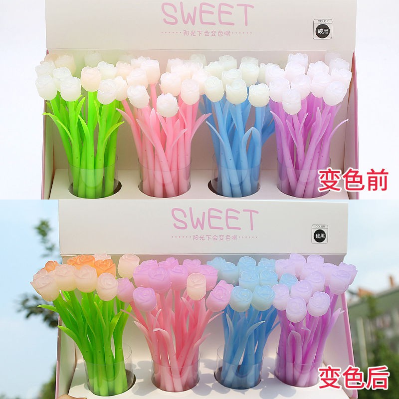 Bút Gel Thay Đổi Màu Sắc Hình Hoa Tulip Đen