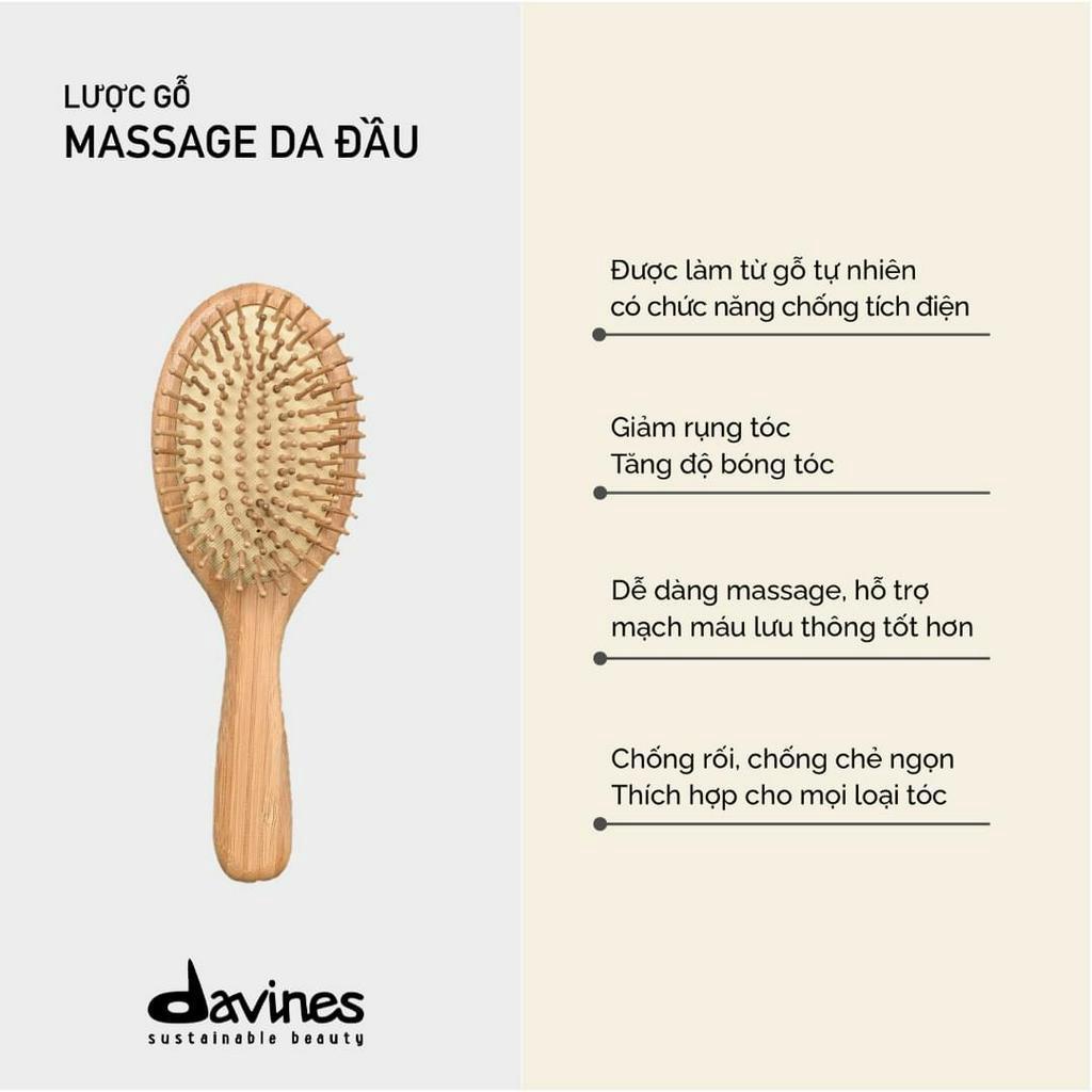 Lược gỗ massage da đầu Davines giúp chống rối, chống tĩnh điện, giảm rụng tóc hỗ trợ mạch máu lưu thông tốt hơn