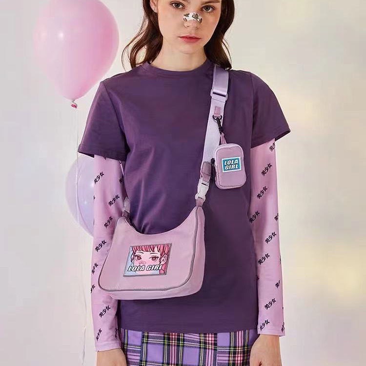 Túi đeo dưới cánh tay chất liệu nylon họa tiết thời trang 2021 đáng yêu cho nữ