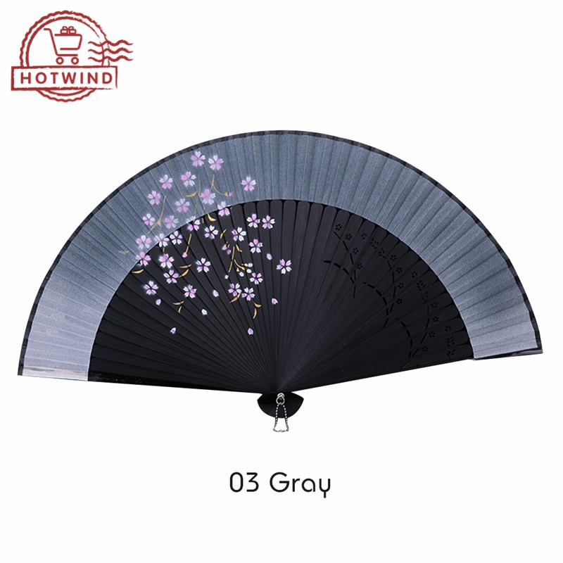 Quạt xoè giấy lụa in hình hoa anh đào phong cách cổ điển