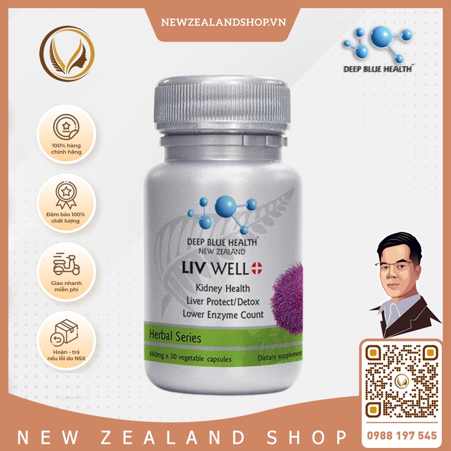 Viên Uống Giải Độc Gan, Thanh Lọc Gan Liv Well Deep Blue Health 660mg (30 Viên)