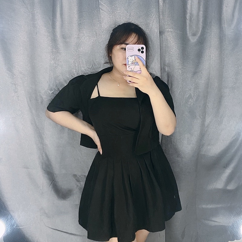 Set Áo vest + đầm xếp ly tôn dáng siêu đẹp bigsize 60-90kg