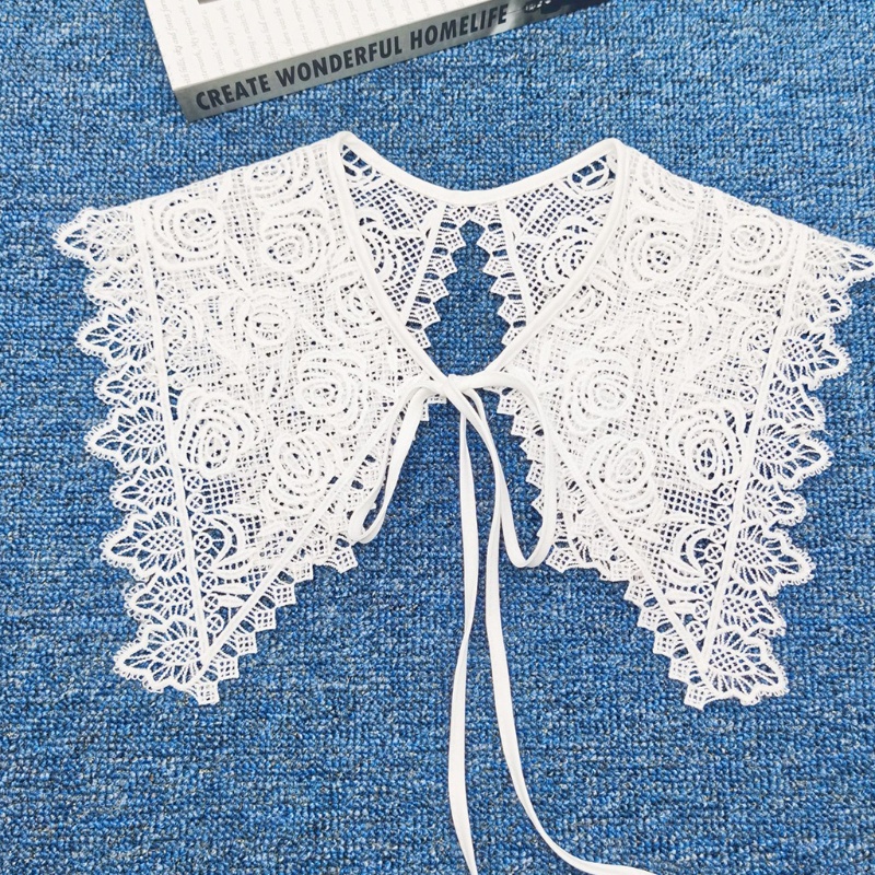 Khăn Choàng Cổ Giả Sợi Sữa Thêu Hoa Hồng Rỗng Buộc Dây Có Thể Tháo Rời Cho Nữ