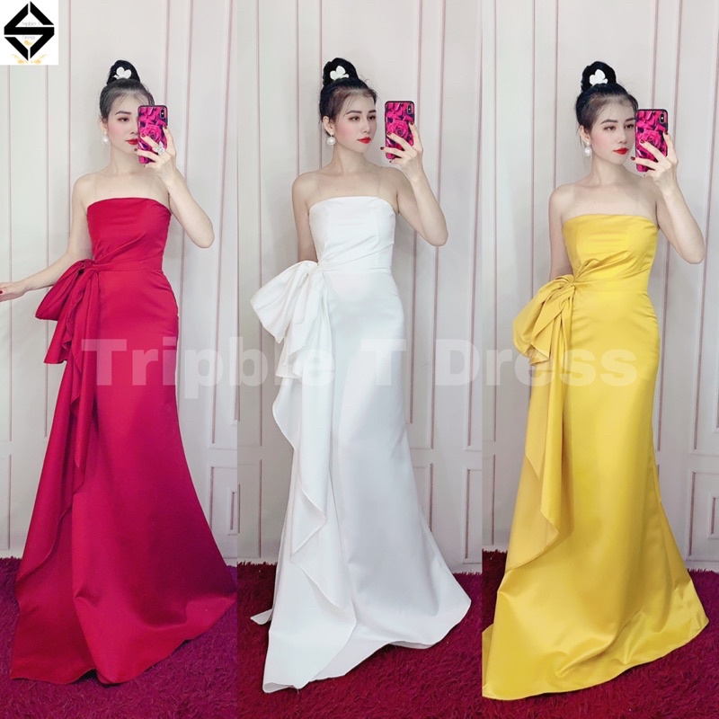 Đầm maxi body mặc cưới đi bàn nhẹ nhàng kèm bẹt vai rời TRIPBLE T DRESS - size S/M/L - MS208Y