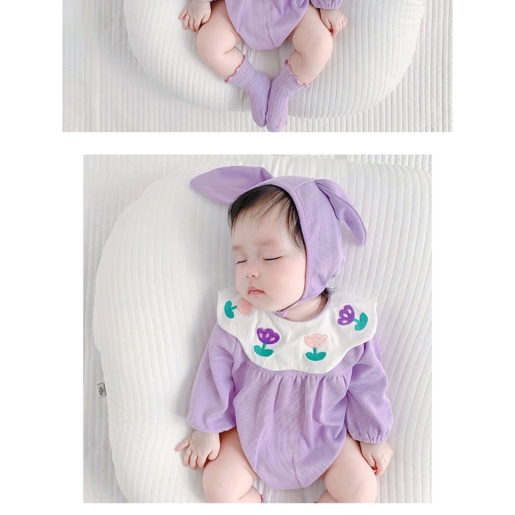 Bộ Áo Liền Quần In Hoa Tím Dễ Thương Cho Bé Gái 0-24 Tháng Tuổi