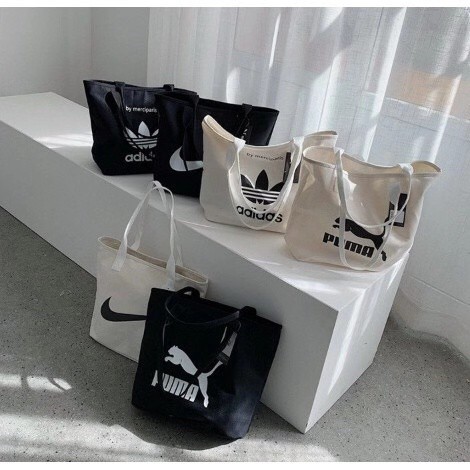 Adidas Túi Xách Canvas In Logo Nike Phong Cách Hàn Quốc Cho Nữ