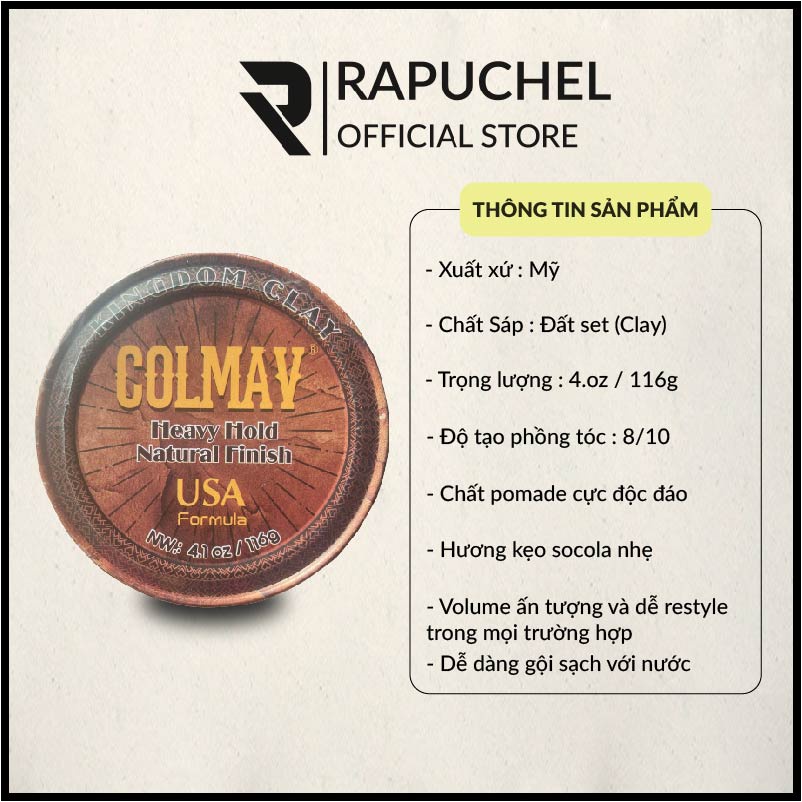 Sáp vuốt tóc nam Colmav Kingdom Clay giữ nếp siêu cao cấp Rapuchel Store C01