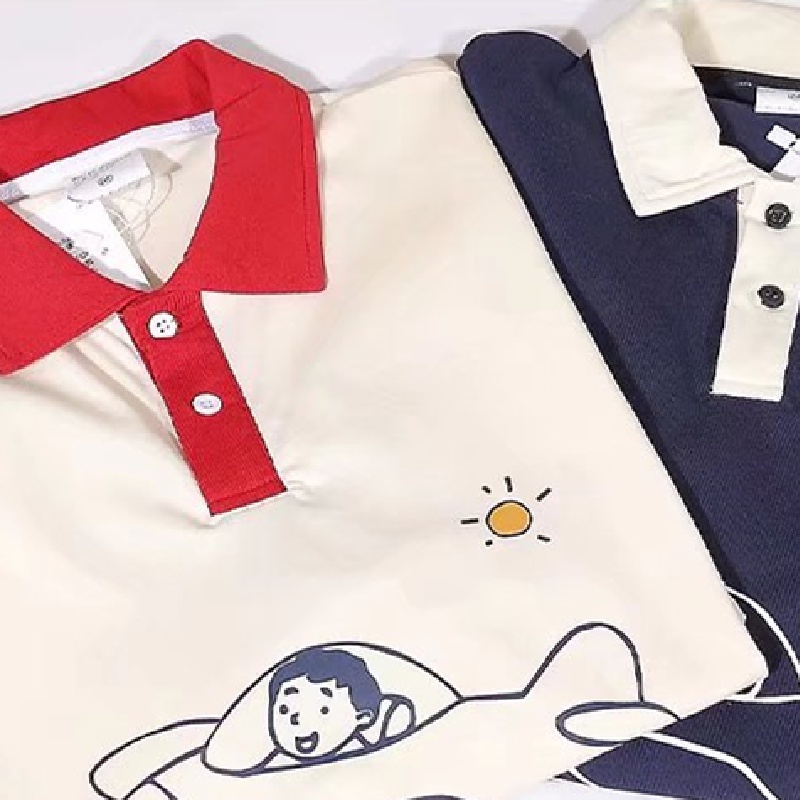 Áo Thun POLO Tay Ngắn Dáng Rộng Thêu Họa Tiết Hoạt Hình Phong Cách Hàn Quốc Thời Trang Mùa Hè Cho Nam size M-3XL