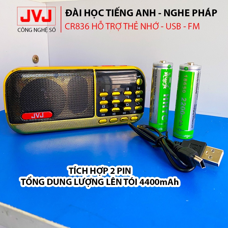 Loa nghe pháp mini JVJ J-836S 2 Pin sử dụng thẻ nhớ,USB học tiếng anh, đài FM, đèn pin siêu sáng - BH 12 tháng