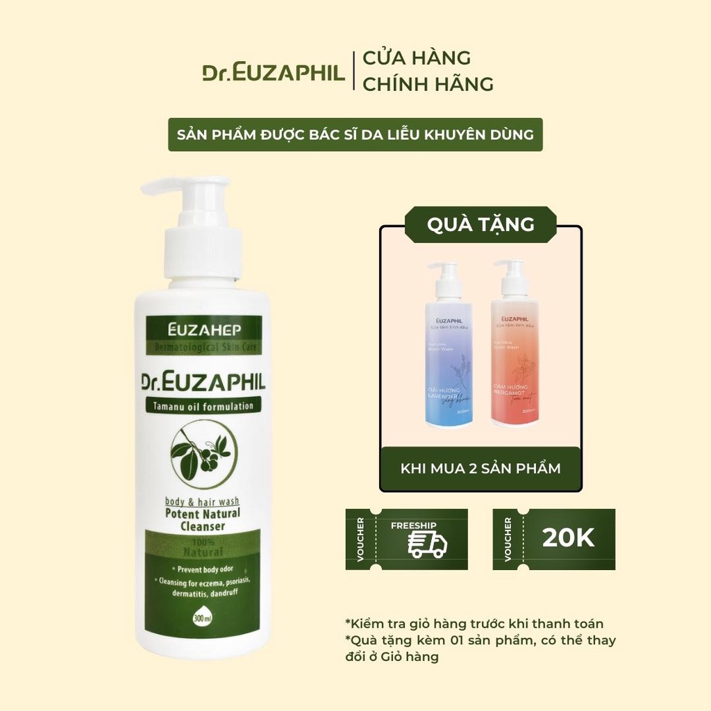 Sữa tắm thiên nhiên ngăn ngừa bệnh da Dr.Euzaphil Potent Natural Cleanser 300ml