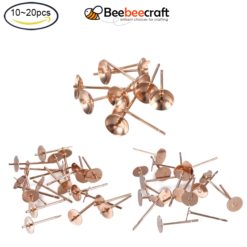 Set 10/20 chốt bông tai hạt bằng thép không gỉ 304 DIY màu vàng hồng