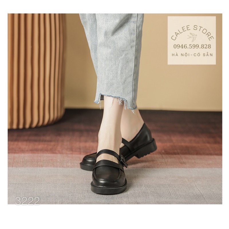 Giày Sandals Da Mềm nữ lolita đế 3cm, Giày búp bê quai trên màu đen trắng kem mũi tròn ulzzang hàn quốc CÓ SẴN