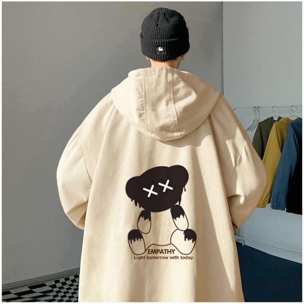 Áo khoác nam from rộng dạng unisex có nón , khoác dù 2 lớp in gấu EMPATHY